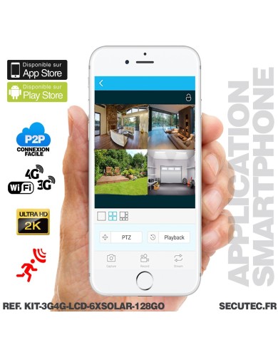 Kit vidéosurveillance 6 caméras solaires UHD 2K Wifi un écran LCD 10,1 récepteur enregistreur microSD 128 Go routeur 3G 4G WiFi