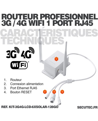 Kit vidéosurveillance 6 caméras solaires UHD 2K Wifi un écran LCD 10,1 récepteur enregistreur microSD 128 Go routeur 3G 4G WiFi