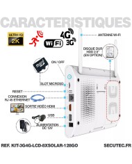 Kit vidéosurveillance 8 caméras solaires UHD 2K Wifi un écran LCD 10,1 récepteur enregistreur microSD 128 Go routeur 3G 4G WiFi