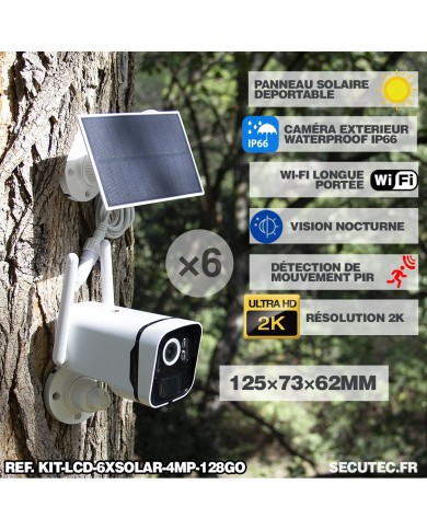 Kit vidéosurveillance 6 caméras solaires UHD 2K Wifi un écran LCD 10.1 récepteur enregistreur microSD 128 Go