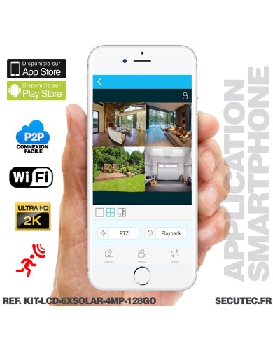 Kit vidéosurveillance 6 caméras solaires UHD 2K Wifi un écran LCD 10.1 récepteur enregistreur microSD 128 Go