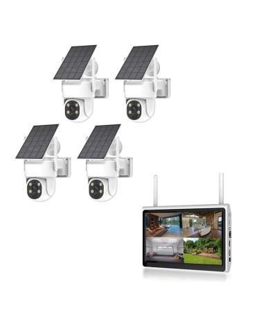 Kit vidéosurveillance WiFi 4 caméra solaire pilotable PIR Ultra HD avec écran LCD 10.1 récepteur enregistreur 1To