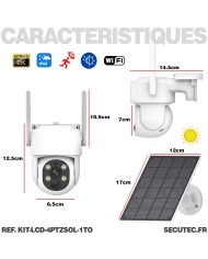 Kit vidéosurveillance WiFi 4 caméra solaire pilotable PIR Ultra HD avec écran LCD 10.1 récepteur enregistreur 1To