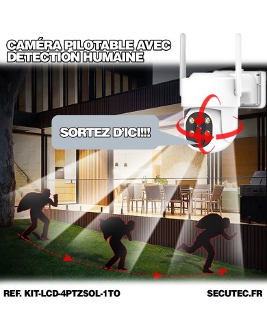 Kit vidéosurveillance WiFi 4 caméra solaire pilotable PIR Ultra HD avec écran LCD 10.1 récepteur enregistreur 1To