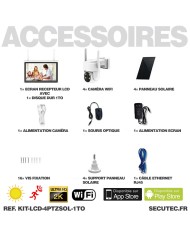 Kit vidéosurveillance WiFi 4 caméra solaire pilotable PIR Ultra HD avec écran LCD 10.1 récepteur enregistreur 1To