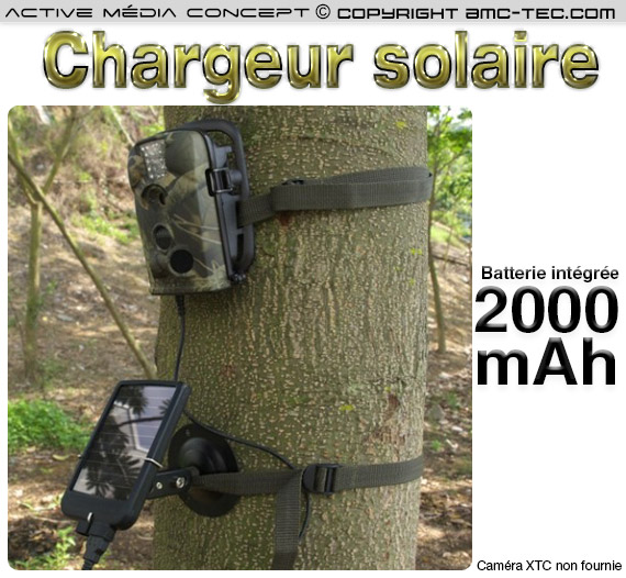 Chargeur solaire avec batterie interne 2000 mAH pour caméra XTC