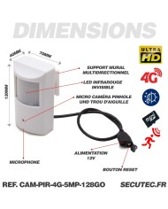 Détecteur de présence avec micro caméra IP 4G accès à distance via iPhone Android enregistrement Ultra HD 5MP sur micro SD jusqu