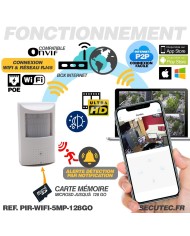 Détecteur de présence avec micro caméra IP POE WIFI accès à distance via iPhone Android enregistrement Ultra HD 5MP sur micro SD