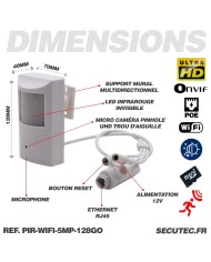 Détecteur de présence avec micro caméra IP POE WIFI accès à distance via iPhone Android enregistrement Ultra HD 5MP sur micro SD