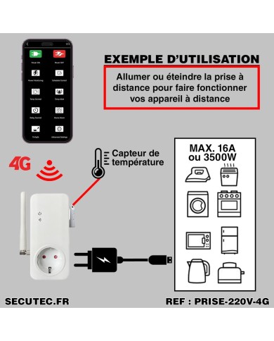 Prise Connectée GSM 4G - Contrôle à Distance et Alertes Coupure de Courant et Température