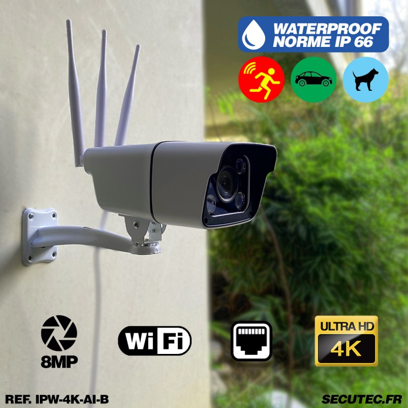 Caméra IP WIFI 4K 8 Mpx waterproof infrarouge 40m alerte intelligente