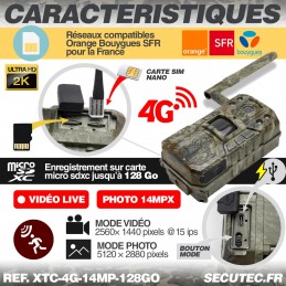 Caméra de Chasse Carte SIM Vidéo en Direct 4G 30MP 4K Étanche IP66 Vision  Nocturne Invisible Carte - Caméras de surveillance et pièges photo (9952514)