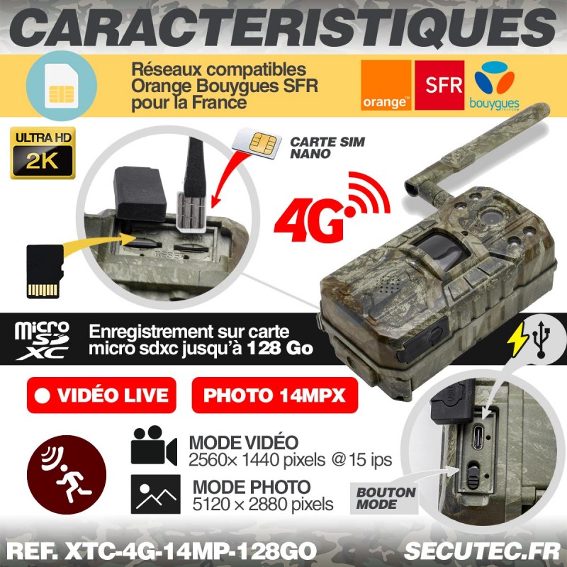 SUNTEKCAM APP Camera de Chasse Nocturne 4G, 2K 30MP Piege