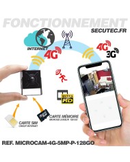Micro caméra pinhole IP 4G à intégrer accès à distance via iPhone Android enregistrement Ultra HD 5MP sur micro SD 128Go avec al