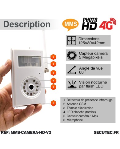 Caméra MMS Email HD 5Mpx avec capteur PIR et alarme