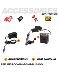 Micro caméra pinhole IP 4G à intégrer accès à distance via iPhone Android enregistrement Ultra HD 5MP sur micro SD 128Go avec al