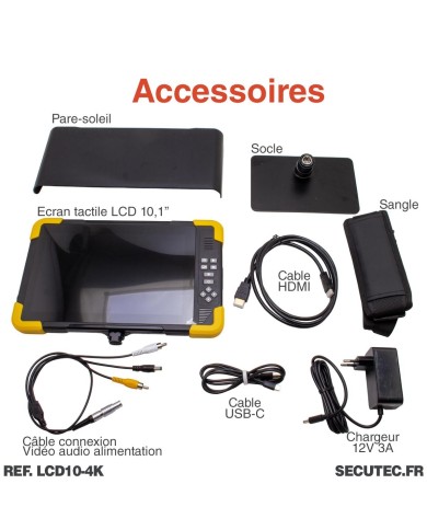 Moniteur industriel 10 pouces 4K avec écran tactile - Enregistrement et affichage haute résolution - Connexion Wi-Fi