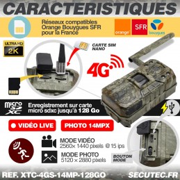 Caméra de Chasse 4G sans Fil avec Carte SIM, 2K HD 3MP Camera de Chasse  Solaire avec Carte SD 32 Go