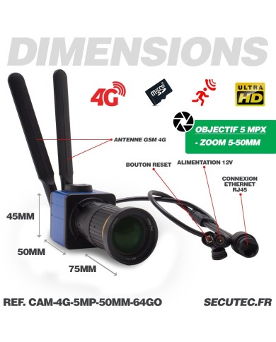 Mini caméra IP 4G Ultra HD 5 Mpx Zoom 10X basse luminosité accès à distance via iPhone Android enregistrement sur carte micro SD