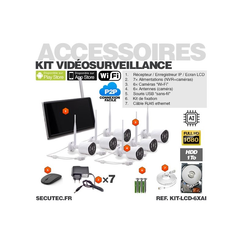Kit vidéosurveillance WiFi 6 caméras HD IR IP66 avec IA et un écran LCD — free download