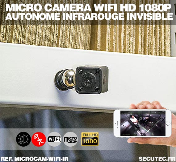 Vue Micro caméra WiFi HD 1080P autonome avec infrarouge invisible