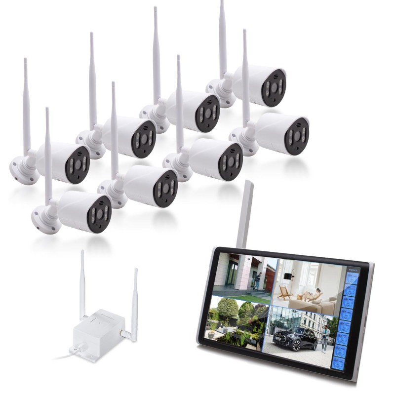 Kit vidéosurveillance 3G 4G avec 8 caméras WiFi HD IR IP66 avec IA