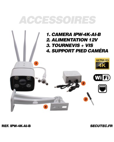 Caméra IP WIFI 4K 8 Mpx waterproof infrarouge 40m alerte intelligente détection humains véhicules animaux
