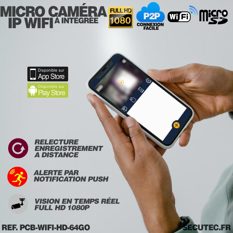 Micro caméra à intégrer HD 1080P IP WIFI détection de mouvement mémoire ...