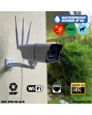 Caméra IP WIFI 4K 8 Mpx waterproof infrarouge 40m alerte intelligente détection humains véhicules animaux