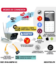 Caméra IP 4G 5 Mpx waterproof infrarouge 40 mètres alerte intelligente détection humaine