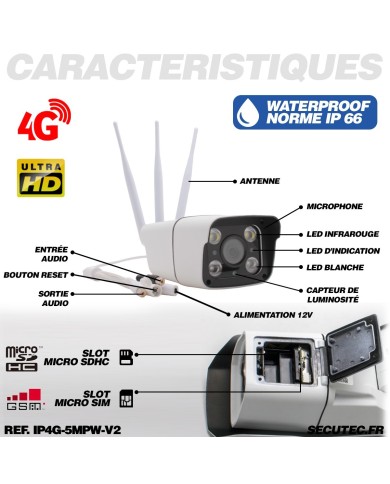 Caméra IP 4G 5 Mpx waterproof infrarouge 40 mètres alerte intelligente détection humaine