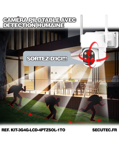 Kit vidéosurveillance 3G4G 4 caméras solaires pilotable PIR UHD écran LCD 10.1 enregistreur 1To routeur 3G4G WiFi