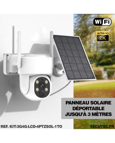 Kit vidéosurveillance 3G4G 4 caméras solaires pilotable PIR UHD écran LCD 10.1 enregistreur 1To routeur 3G4G WiFi