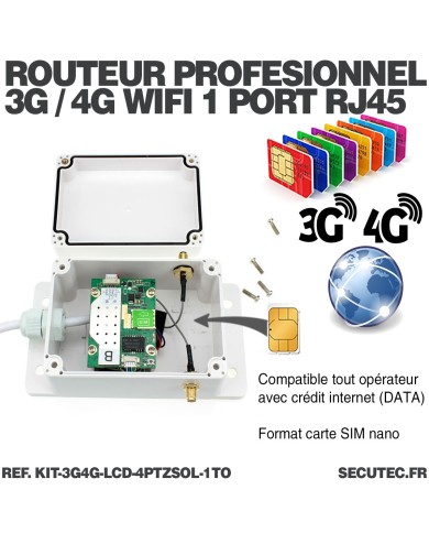 Kit vidéosurveillance 3G4G 4 caméras solaires pilotable PIR UHD écran LCD 10.1 enregistreur 1To routeur 3G4G WiFi