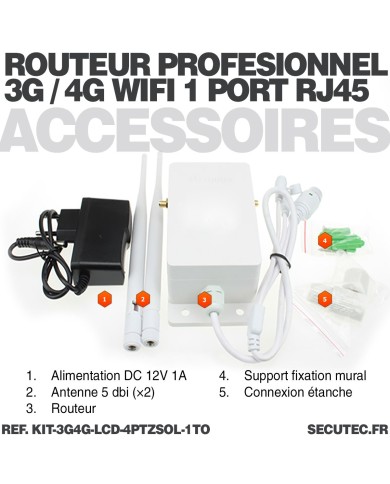 Kit vidéosurveillance 3G4G 4 caméras solaires pilotable PIR UHD écran LCD 10.1 enregistreur 1To routeur 3G4G WiFi