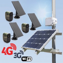Kit de vidéosurveillance 3G 4G autonome solaire avec 3 caméras camouflages solaires WiFi très longue autonomie