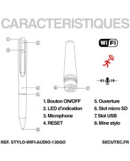 Stylo enregistreur audio WiFi ultra longue autonomie detection de bruit ecout à distance mémoire 128Go