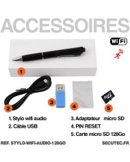Stylo enregistreur audio WiFi ultra longue autonomie detection de bruit ecout à distance mémoire 128Go