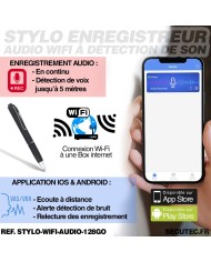 Stylo enregistreur audio WiFi ultra longue autonomie detection de bruit ecout à distance mémoire 128Go
