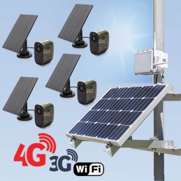 Kit de vidéosurveillance 3G 4G autonome solaire avec 4 caméras camouflages solaires WIFI très longue autonomie
