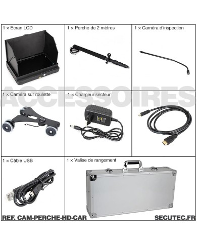Kit caméra inspection multifonction sous véhicule HD 1080 avec écran enregistreur 7 pouces