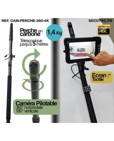 Caméra inspection pilotable 360° avec perche 5 mètres ultra HD 4K avec écran tactile enregistreur 7 pouces