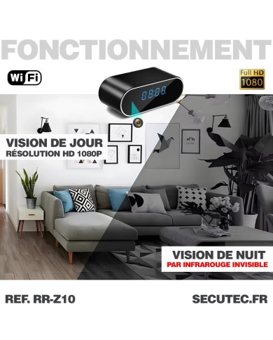 Horloge micro caméra IP WiFi HD avec vision nocturne invisible carte micro SD 128Go incluse