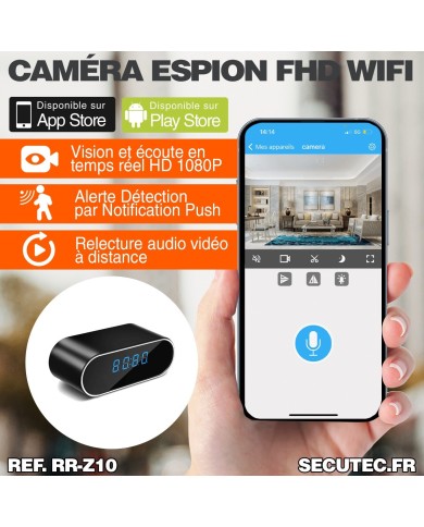 Horloge micro caméra IP WiFi HD avec vision nocturne invisible carte micro SD 128Go incluse