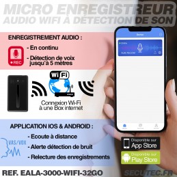 Dictaphone Mouchard Wifi Enregistreur audio grande autonomie + 125 jours
