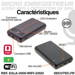 Mini enregistreur audio WiFi ultra longue autonomie détection de bruit  écoute à distance mémoire 32 Go