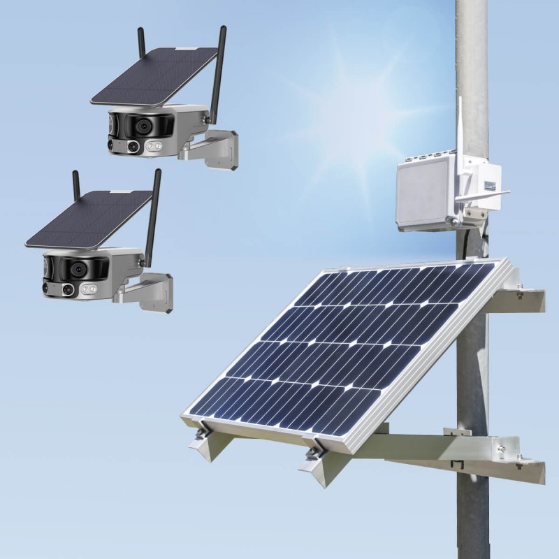 Kit vidéosurveillance 4G autonome solaire avec deux cameras solaire wifi  ultra grand angle double objectif UHD 8MP 4K