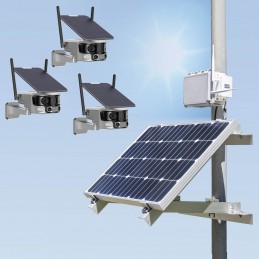 Kit vidéosurveillance 4G autonome solaire avec trois caméras solaire wifi ultra grand angle double objectif UHD 8MP 4K sirène