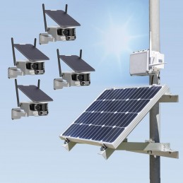 Kit vidéosurveillance 4G autonome solaire avec quatre caméras solaire wifi ultra grand angle double objectif UHD 4K 8MP sirène