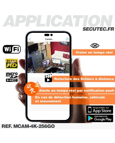 Micro caméra pinhole WiFi à intégrer enregistrement Ultra HD 4K alerte détection humaine avec carte SD 256Go